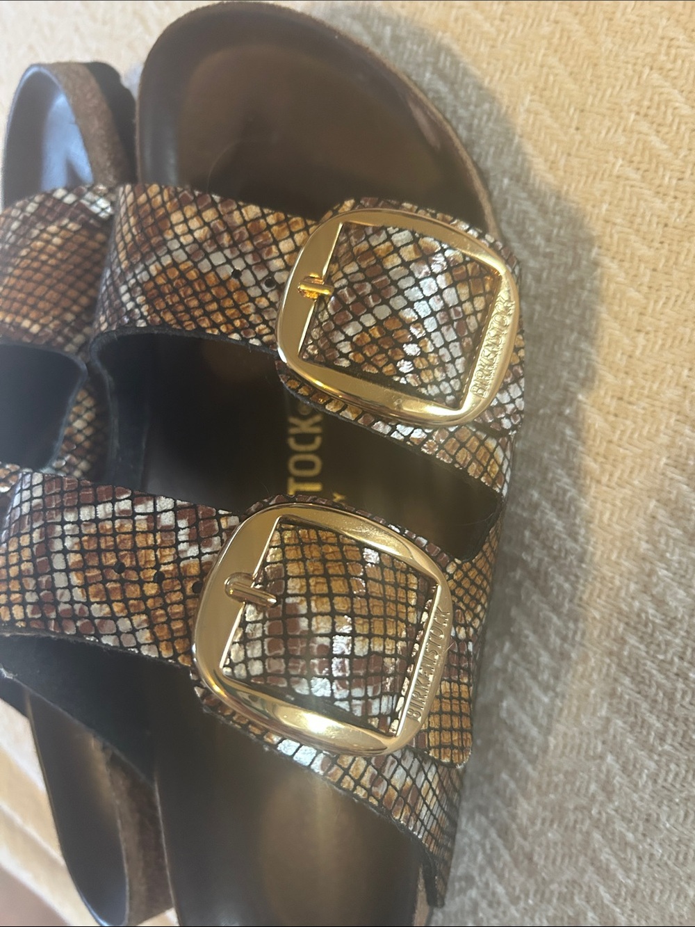 Birkenstock Arizona Snake-Print Sandals in Brown and Gold - Picture 10 of 10